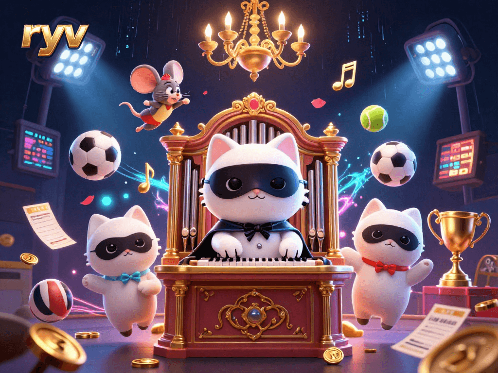 Experience the thrill of betting at ryv casino with a 3D phantom cat, sports elements, and dynamic visuals.