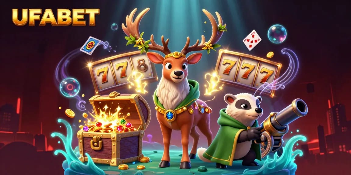Engage with UFABET's thrilling world of slots, featuring vibrant characters and dynamic game elements.