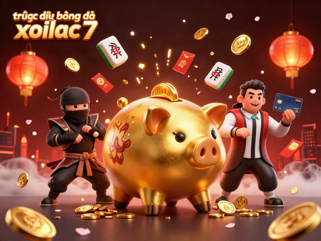 Engage in thrilling action with trực tiếp bóng đá xoilac 7 as a golden piggy bank sumo wrestler stomps while coins scatter around.