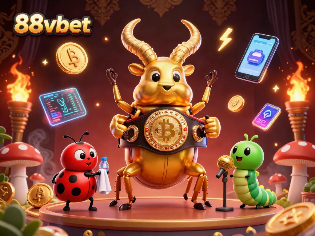 Bet big with 88vbet as a giant golden stag beetle faces off, embodying thrilling casino battles.
