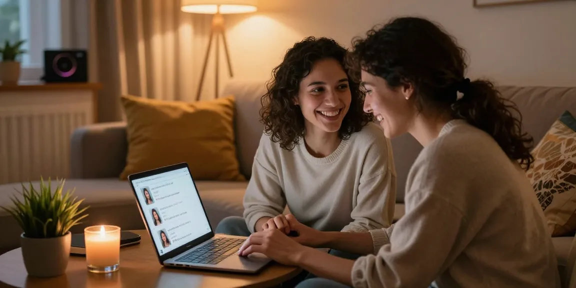 Engaged couple enjoying ai sex chat in a cozy home office setting