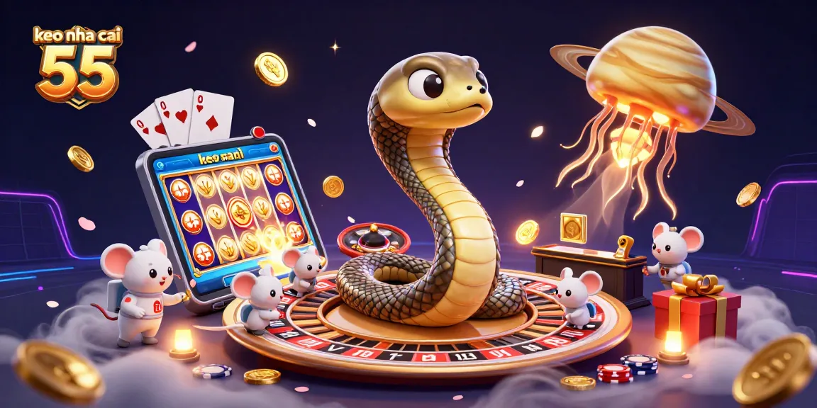 Engage with exciting gaming at keo nha cai 55 featuring a cosmic gambling scene with unique characters.