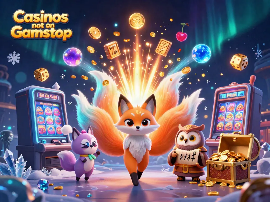 Experience excitement at Casinos not on Gamstop with a colorful 3D casino illustration featuring winning symbols.