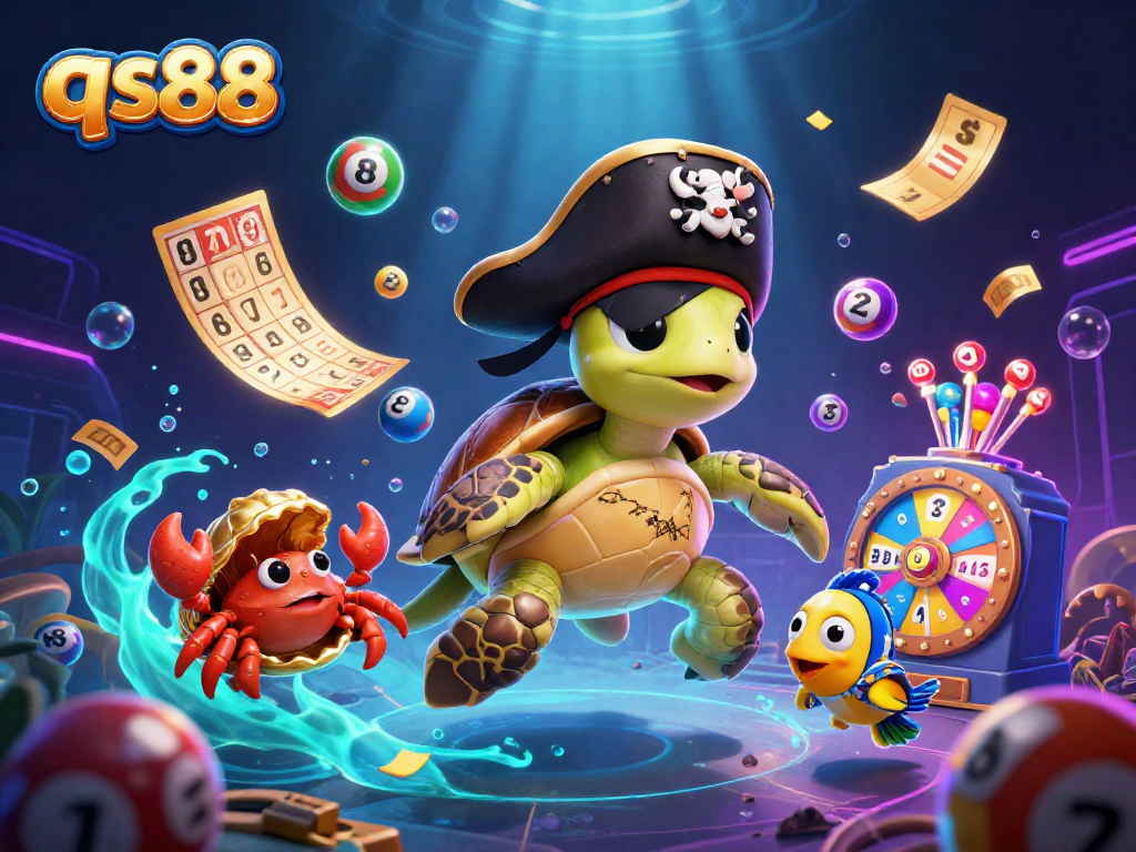 Engage with qs88 in a vibrant, underwater treasure hunt featuring animated casino elements.