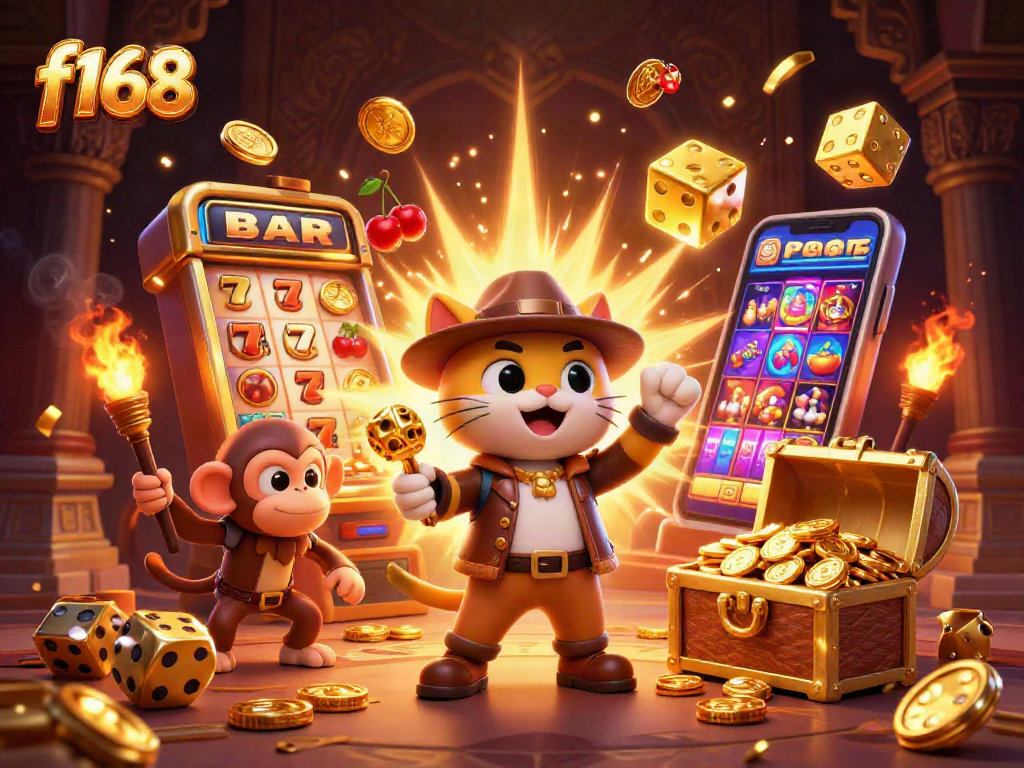 Engage in thrilling f168 casino adventures with an archaeologist cat and monkey companion exploring treasures.
