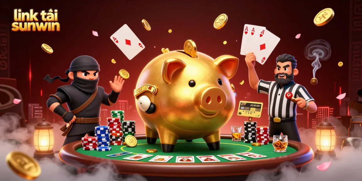 Gamblers explore link tải sunwin with gold coins flying in a vibrant casino scene.