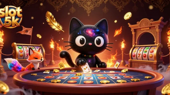 Experience thrilling gameplay with slot 5k in this immersive casino scene featuring vibrant characters.