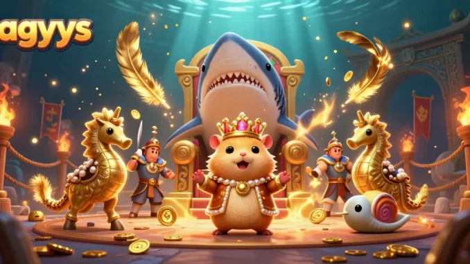 Bet on intense battles in the iagyys arena, featuring a hamster king and royal guards amidst golden tokens.