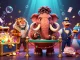 Experience tx88 excitement with a woolly mammoth bouncer and colorful slot machines in this vibrant casino scene.